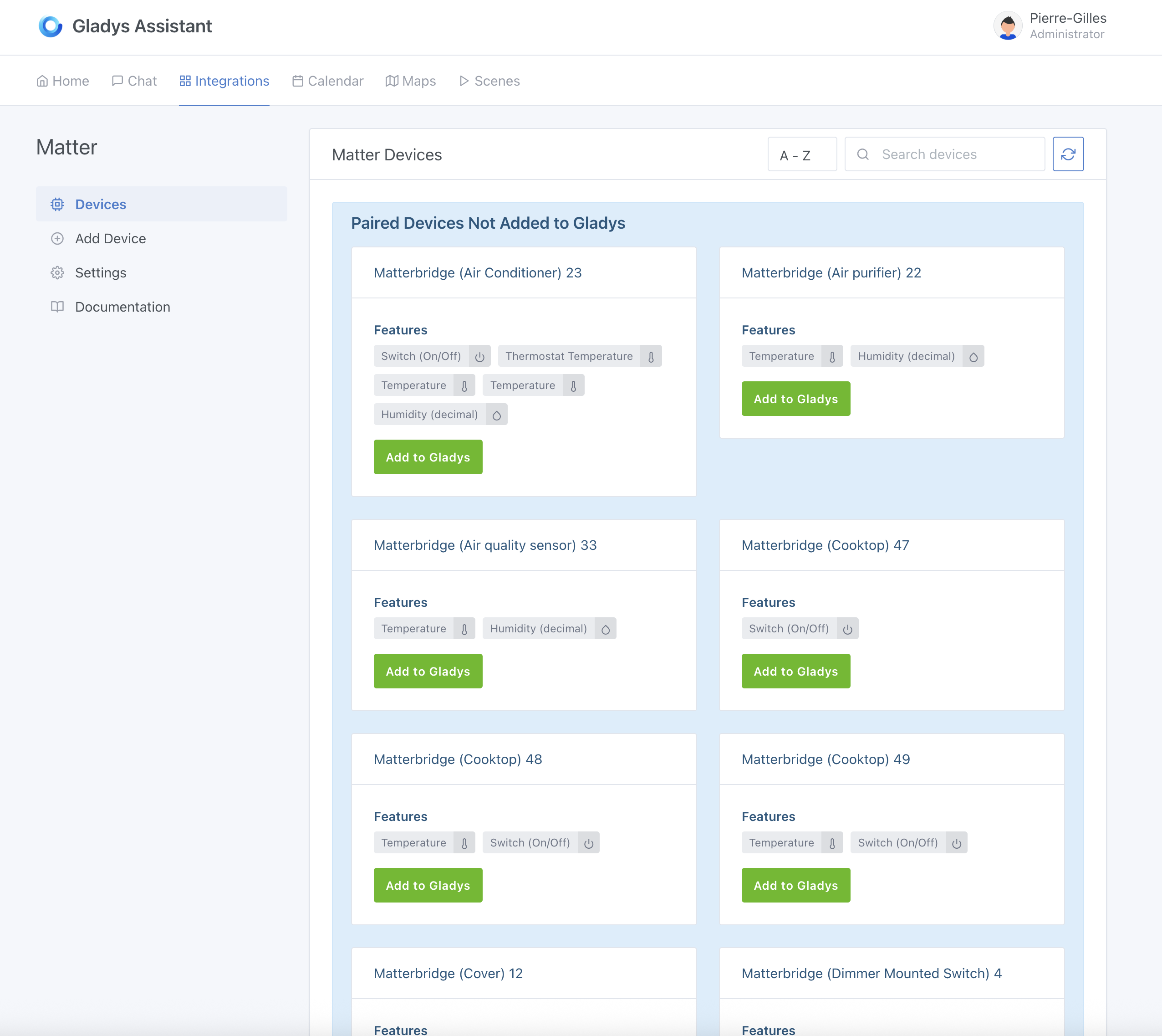 Matter in Gladys Assistant