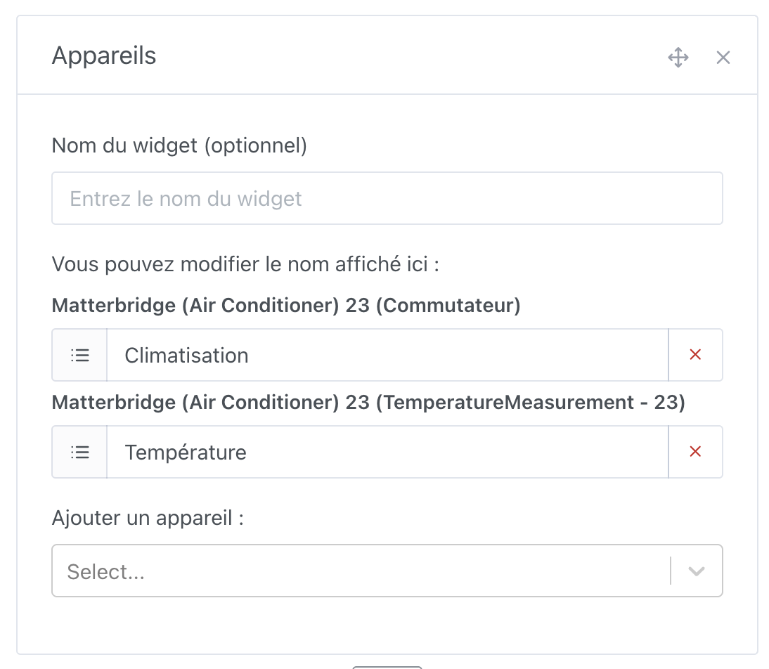 Ajouter une climatisation Matter sur le tableau de bord