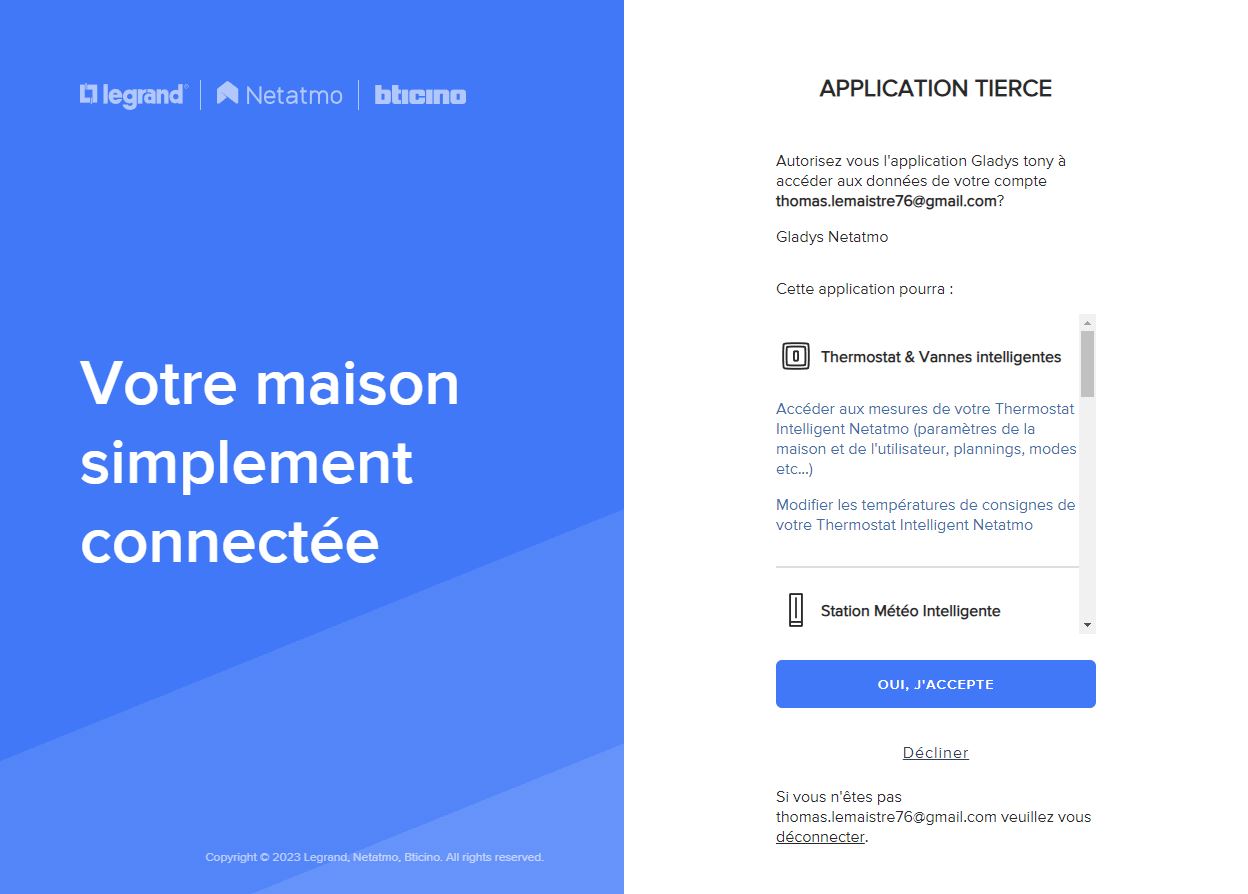 Integration Netatmo - Configuration - Autorisation