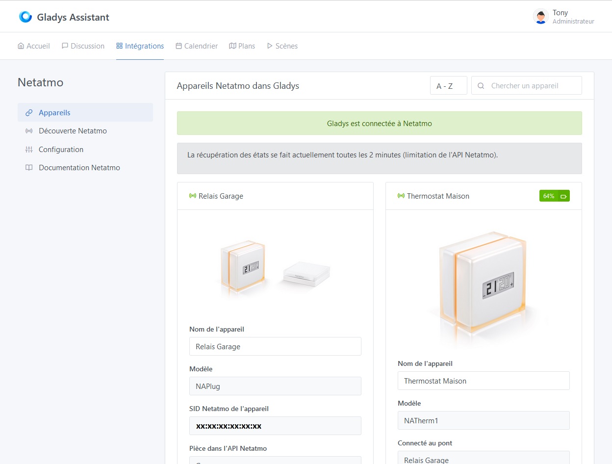 Integration Netatmo - Appareils Netatmo