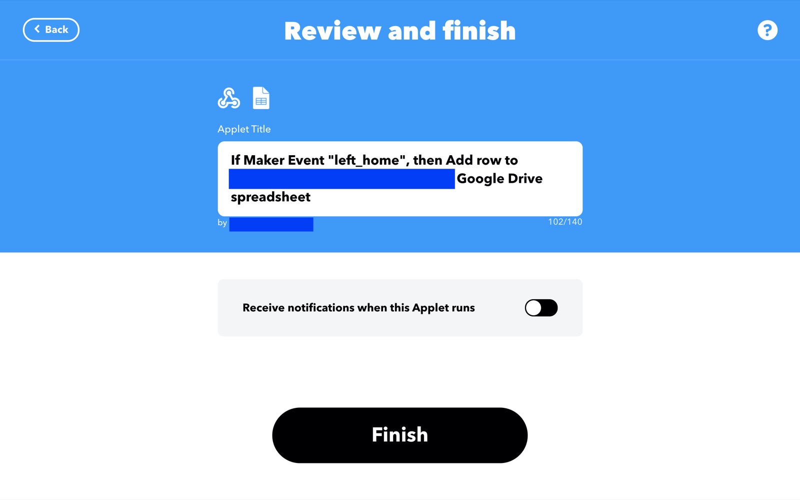 Finir l'applet IFTTT